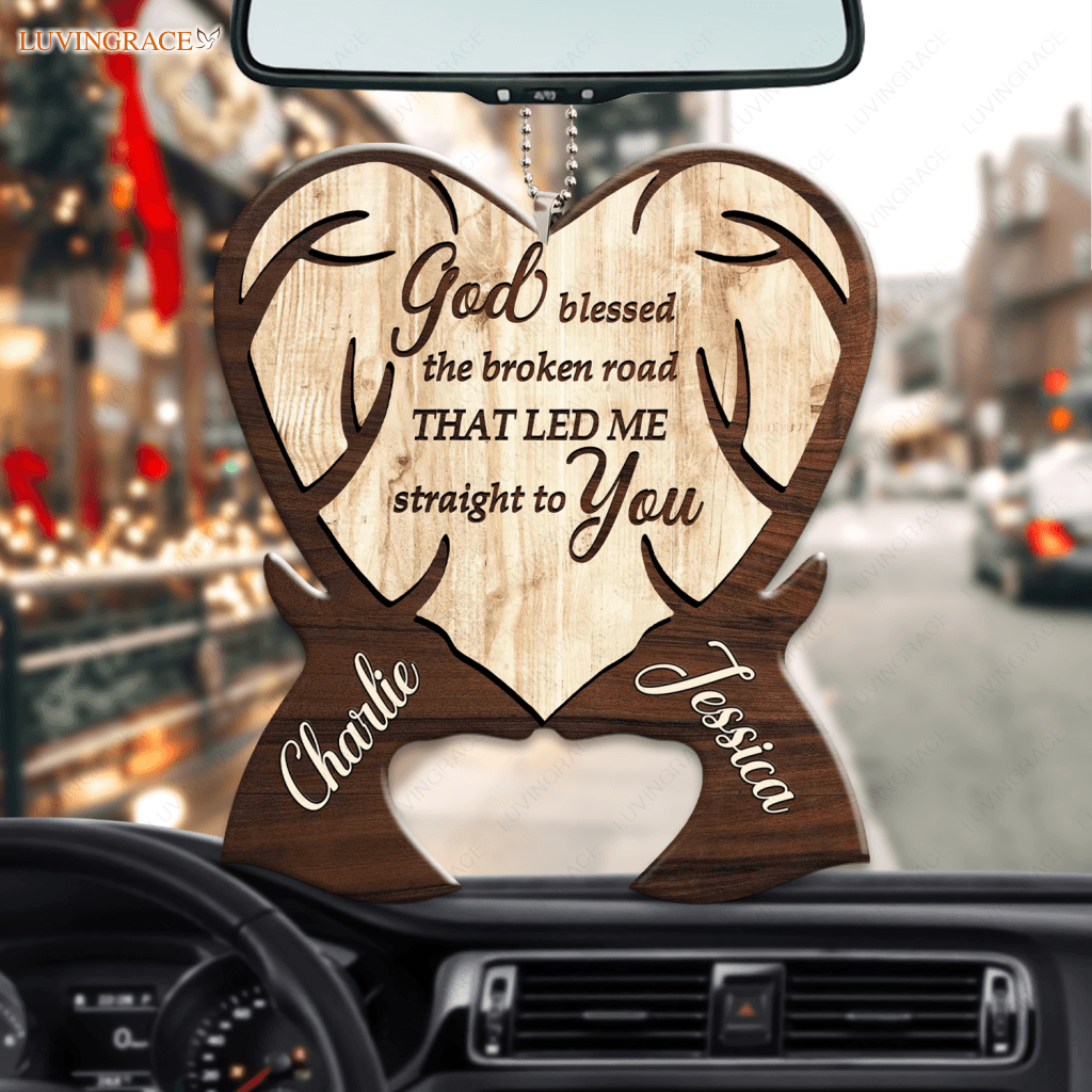God Blessed Deer Couple Personalized Wooden Ornament