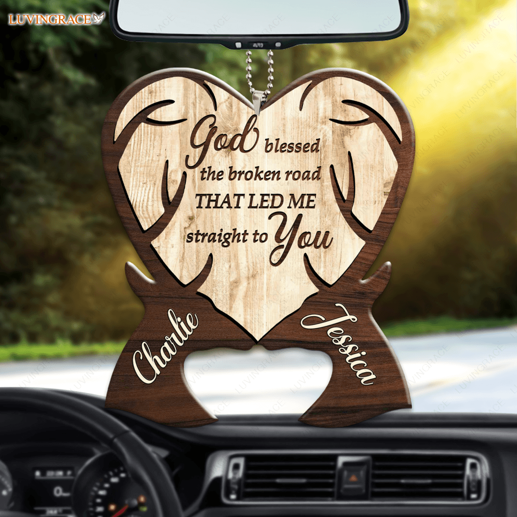 God Blessed Deer Couple Personalized Wooden Ornament