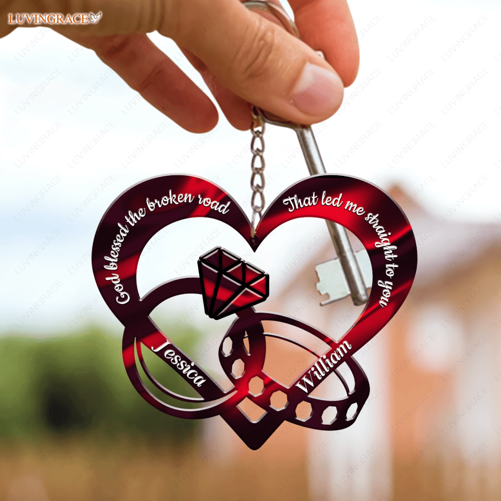 God Blessed Hologram Couple Rings Personalized Keychain