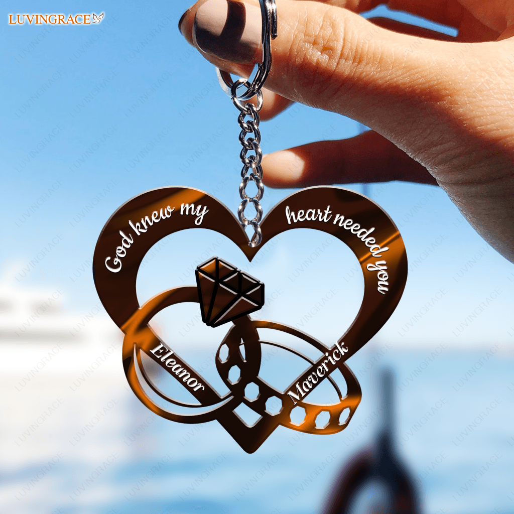 God Blessed Hologram Couple Rings Personalized Keychain