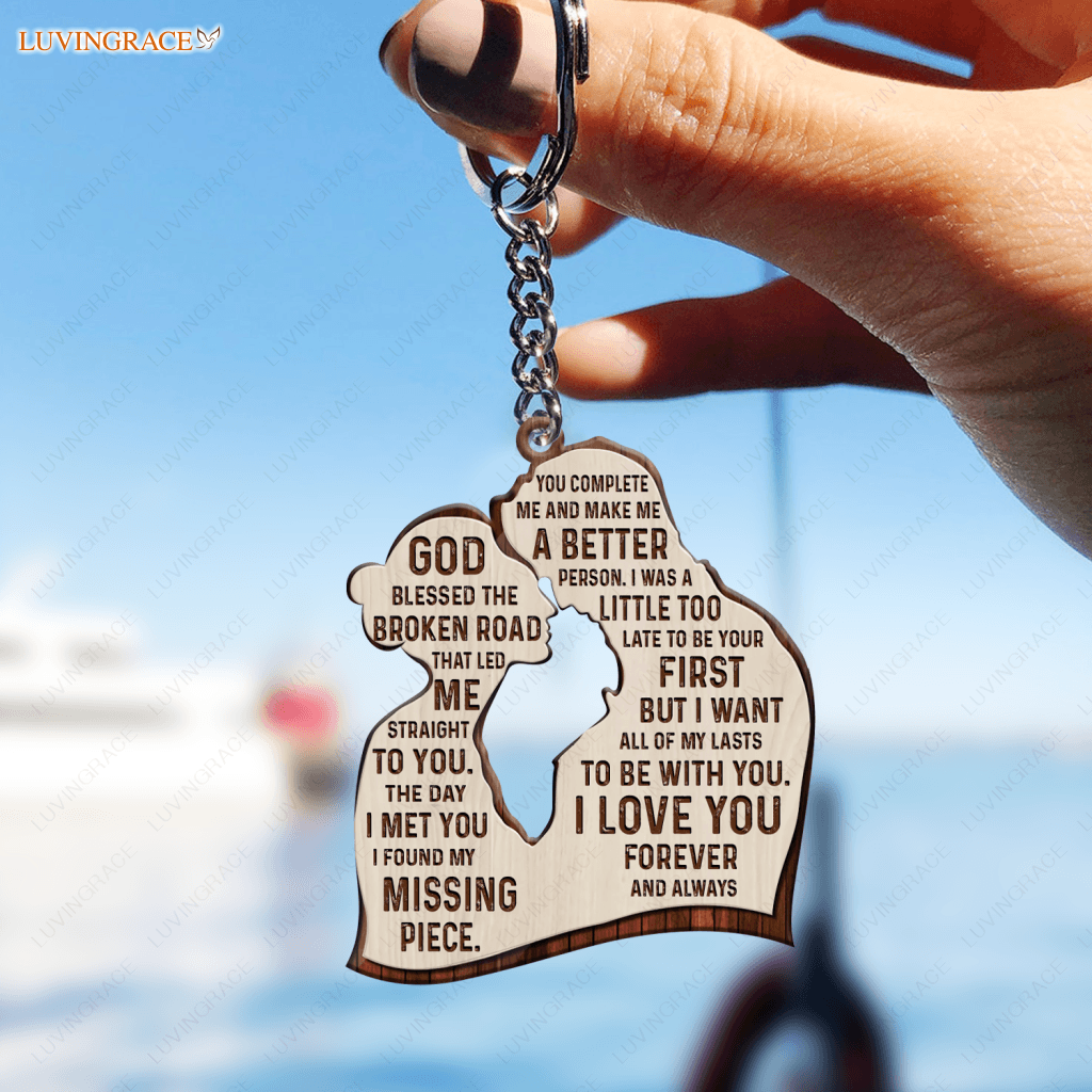 God Blessed The Broken Road Wooden Keychain