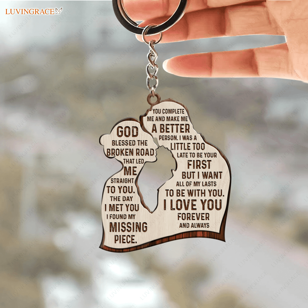 God Blessed The Broken Road Wooden Keychain