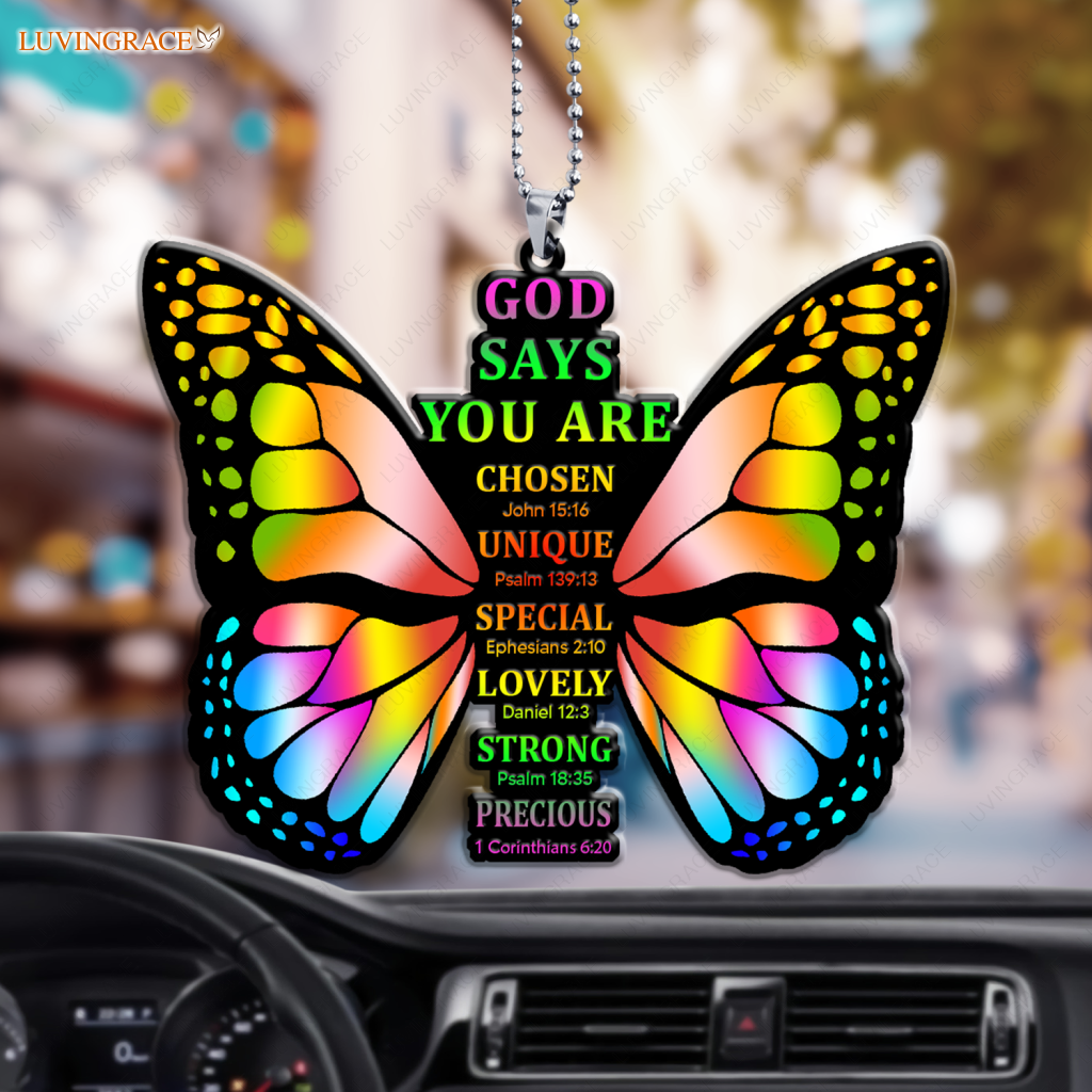 God Says You Are Cross Rainbow Butterfly Christian Ornament