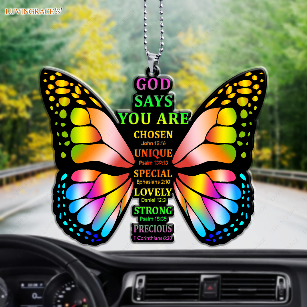 God Says You Are Cross Rainbow Butterfly Christian Ornament