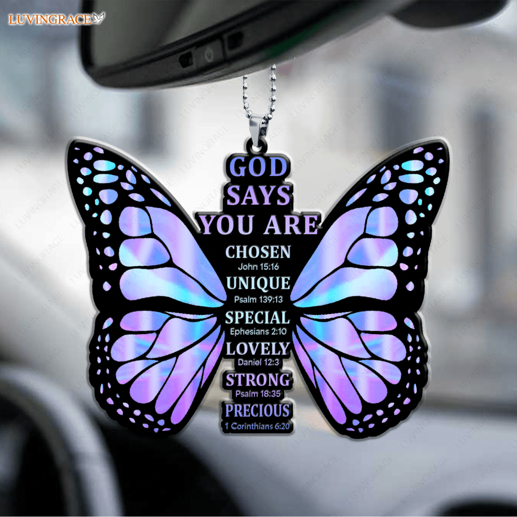God Says You Are Cross Rainbow Butterfly Christian Ornament