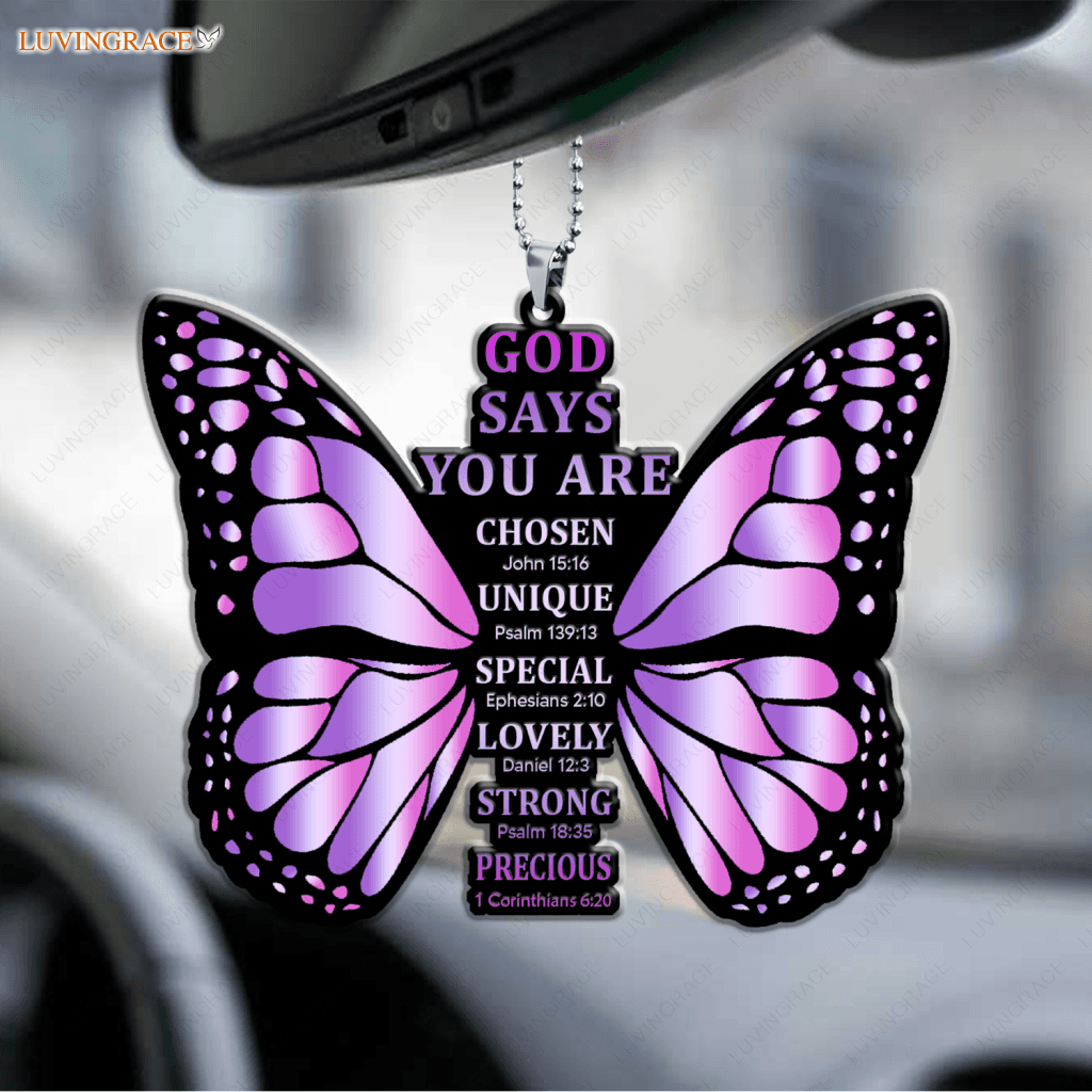 God Says You Are Cross Rainbow Butterfly Christian Ornament