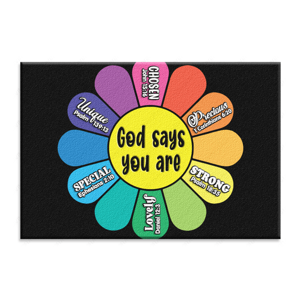 God Says You Are Happy Flower Welcome Doormat