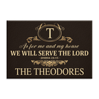 Gold Vintage Monogram Family Home Serve The Lord Personalized Doormat