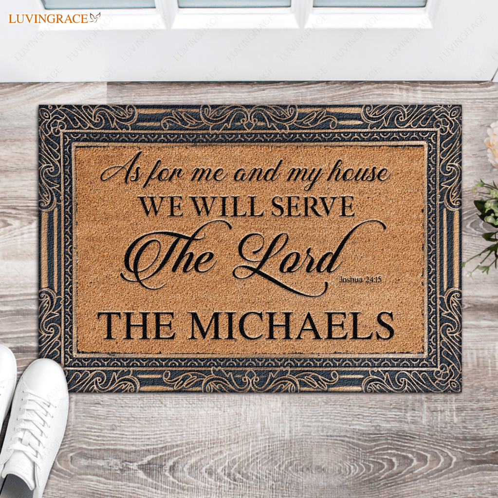 Golden Border Serve The Lord Personalized Doormat