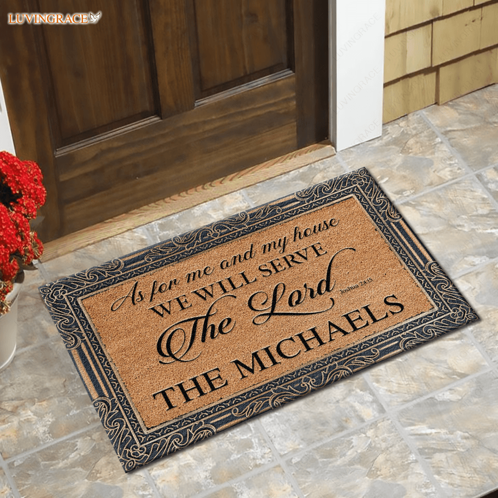 Golden Border Serve The Lord Personalized Doormat