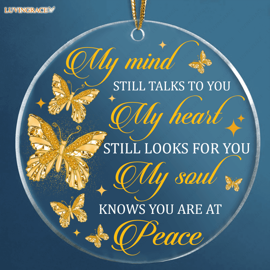 Golden Diamond Butterfly My Soul Knows You Are At Peace Transparent Ornament