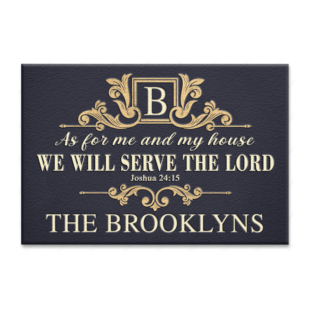 Golden Luxury Design We Will Serve The Lord Personalized Doormat