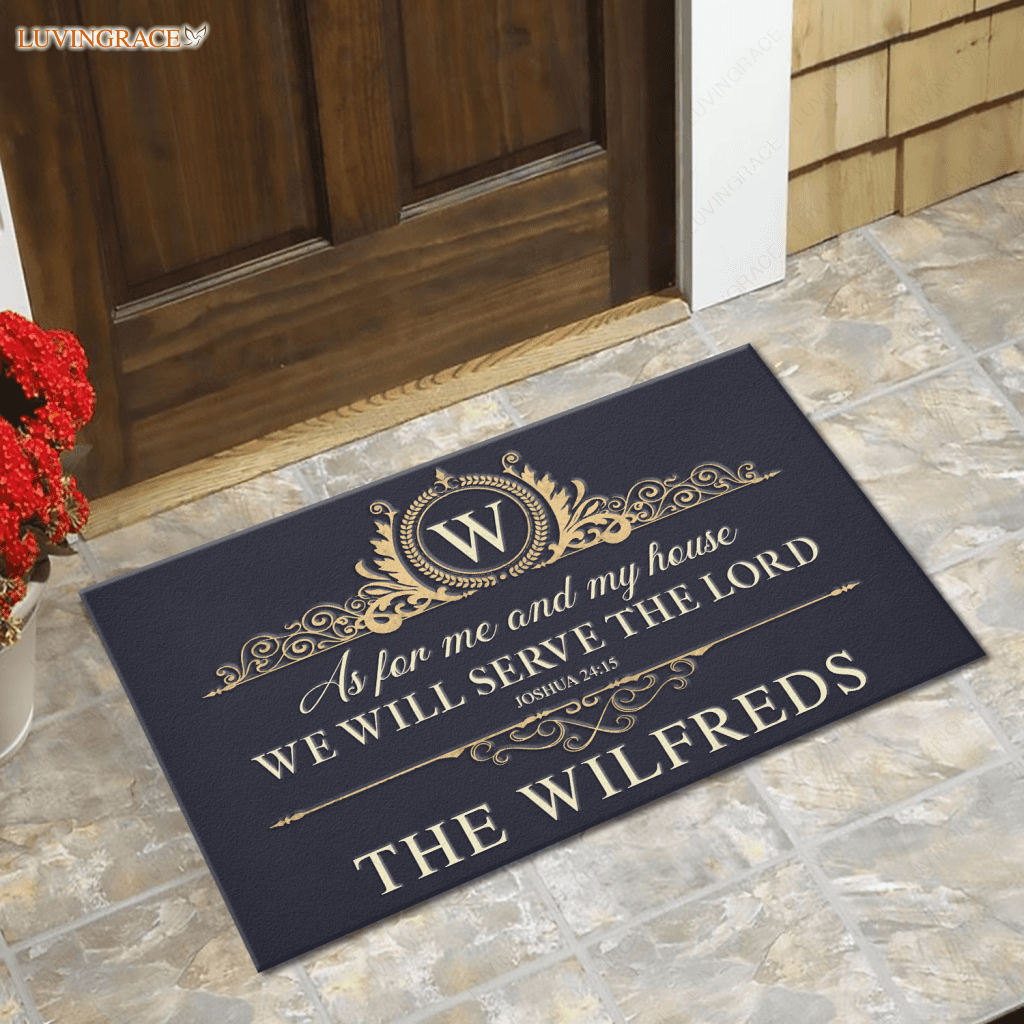 Golden Monogram Luxury Serve The Lord Personalized Doormat