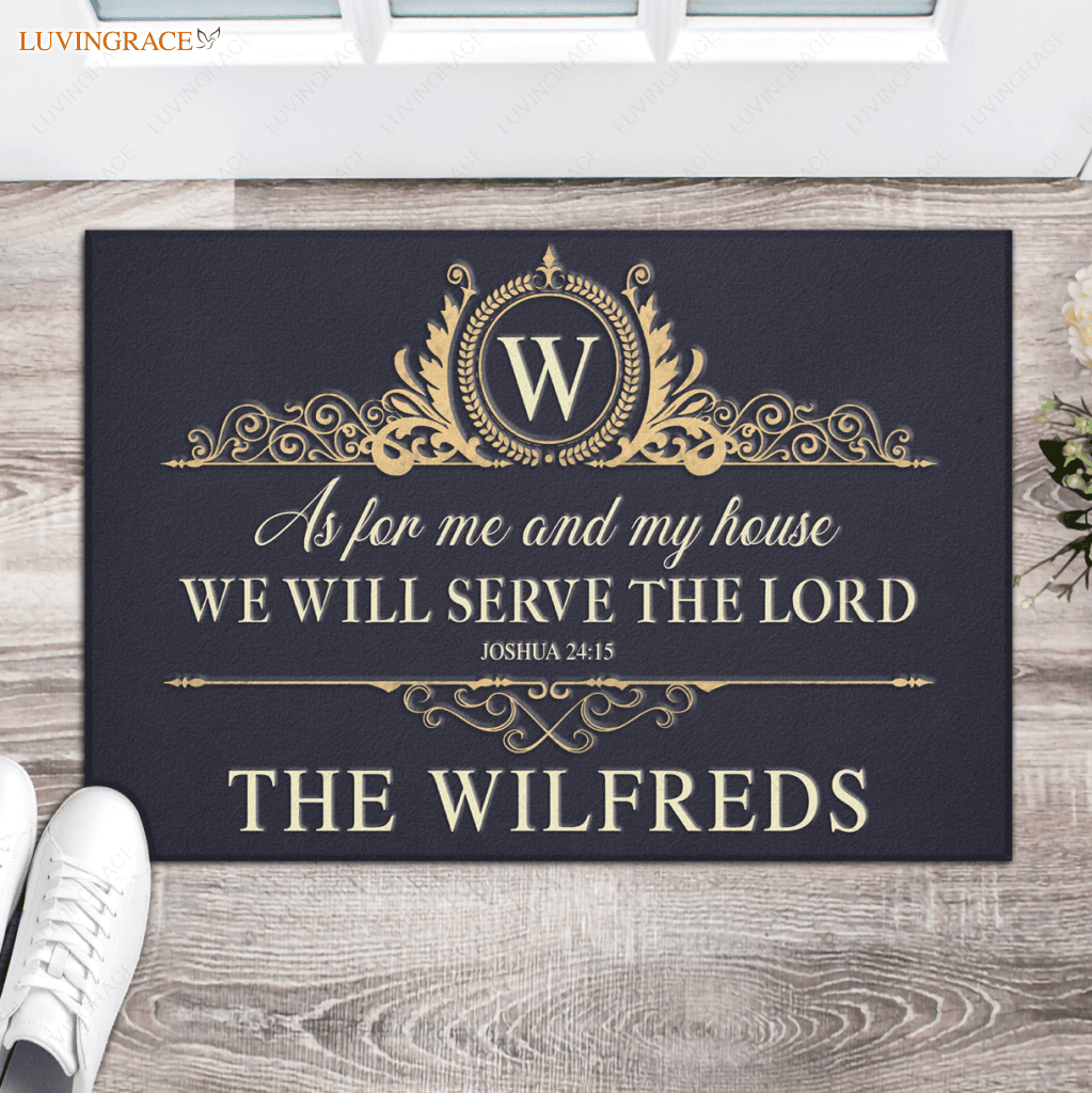 Golden Monogram Luxury Serve The Lord Personalized Doormat
