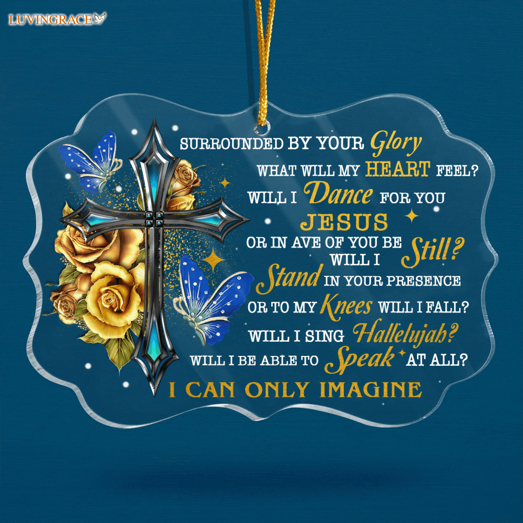 Golden Roses Cross Butterfly Surrounded By Your Glory Transparent Ornament