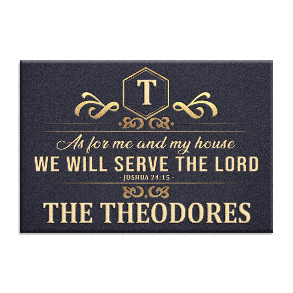 Golden Royal Monogram Serve The Lord Personalized Doormat