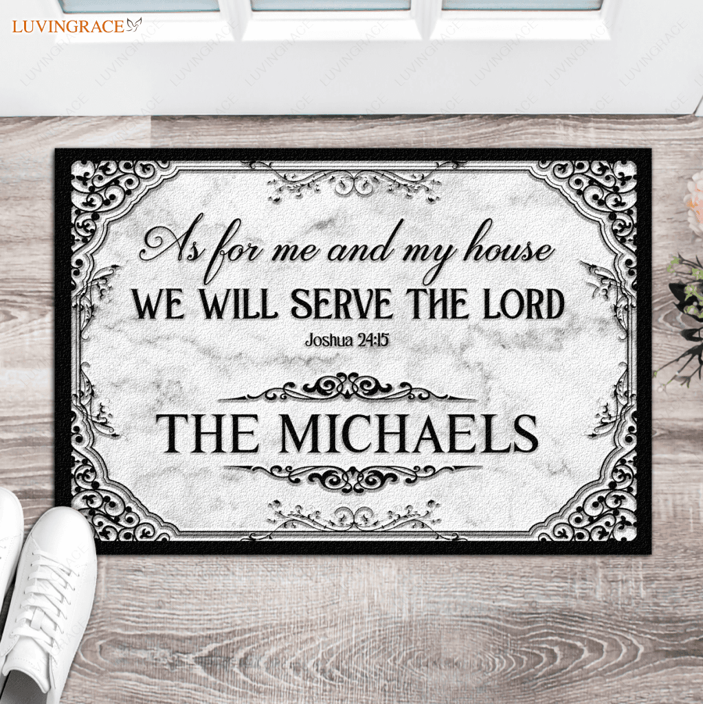 Gray Marble Serve The Lord Personalized Doormat