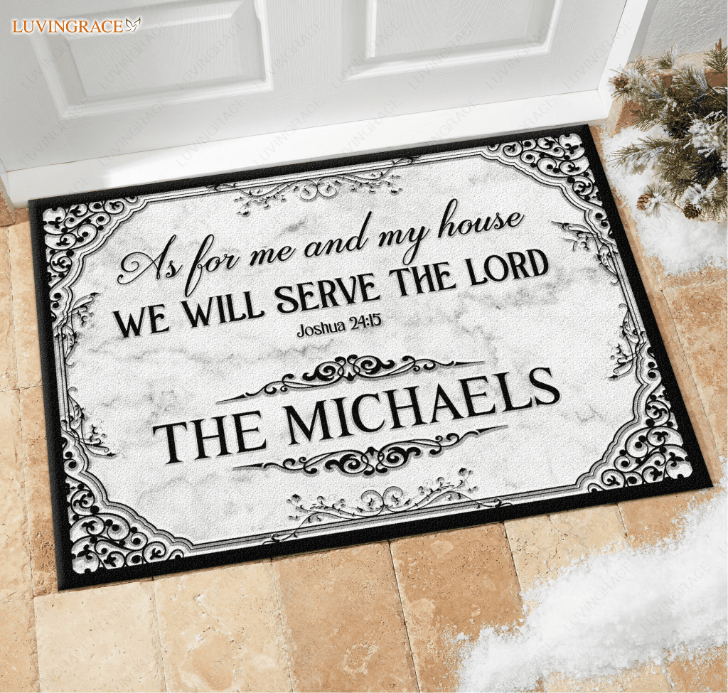 Gray Marble Serve The Lord Personalized Doormat