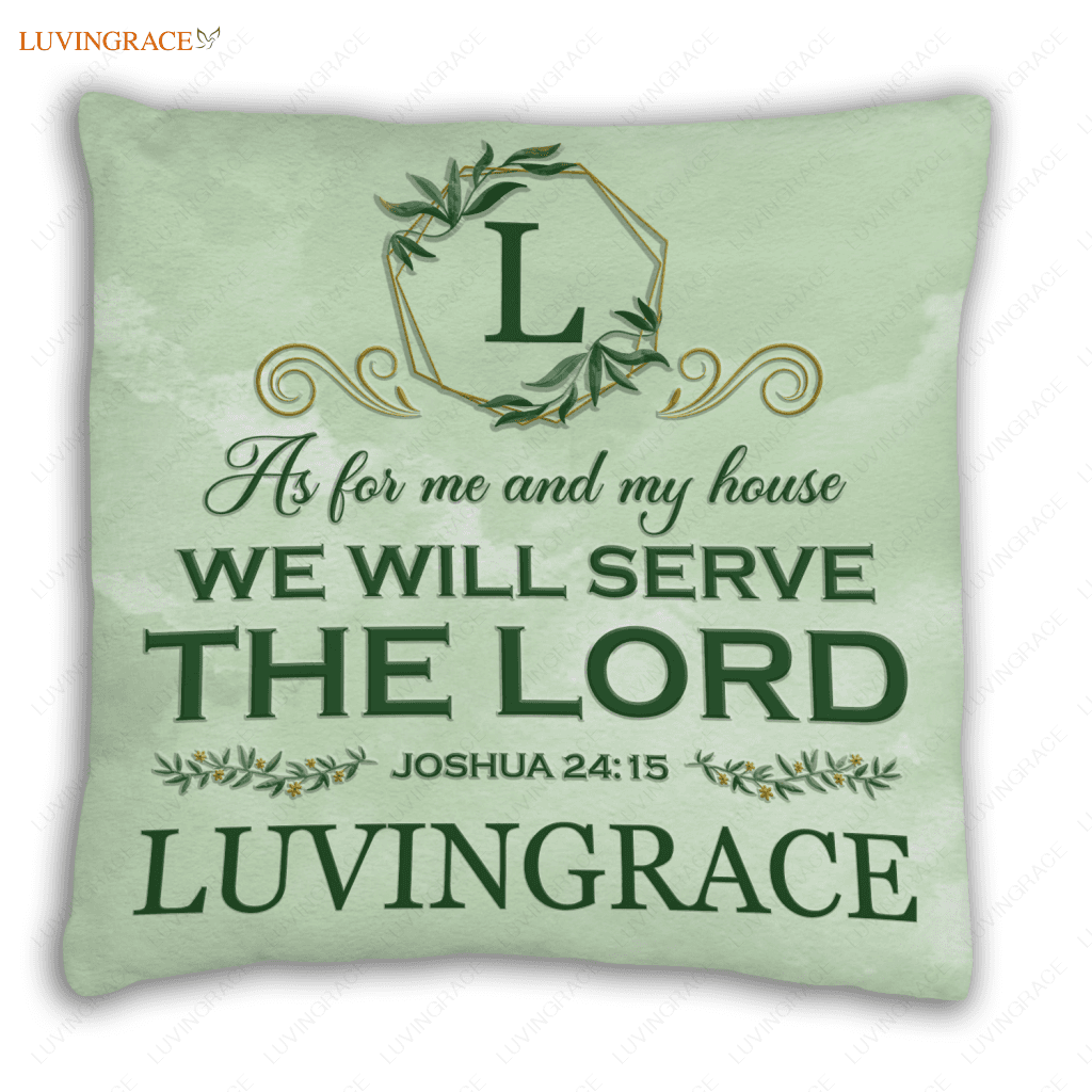 Green Floral As For Me And My House Personalized Pillow