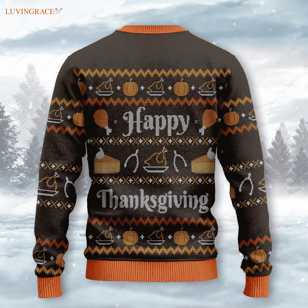 Happy Thanksgiving Sunflower Pumpkin Wool Knitted Pattern Ugly Sweater Sweatshirt