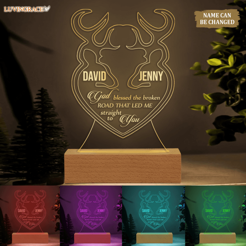 Heart Buck And Doe God Blessed Personalized Acrylic Seven Colors Night Light
