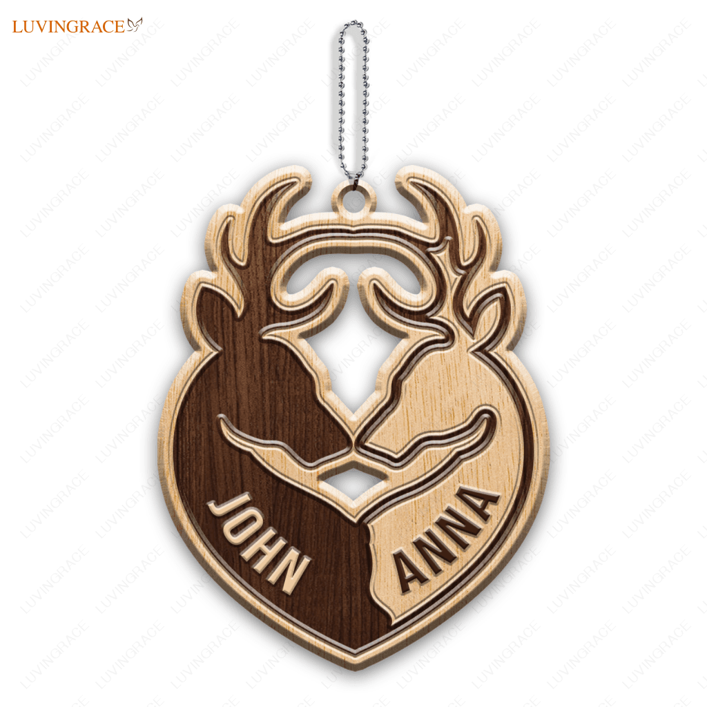 Heart Buck And Doe Personalized Wood Engraved Ornaments Wooden Ornament