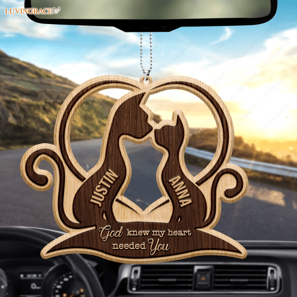 Heart Cat Couple God Knew My Needed You Personalized Wood Engraved Ornaments Wooden Ornament
