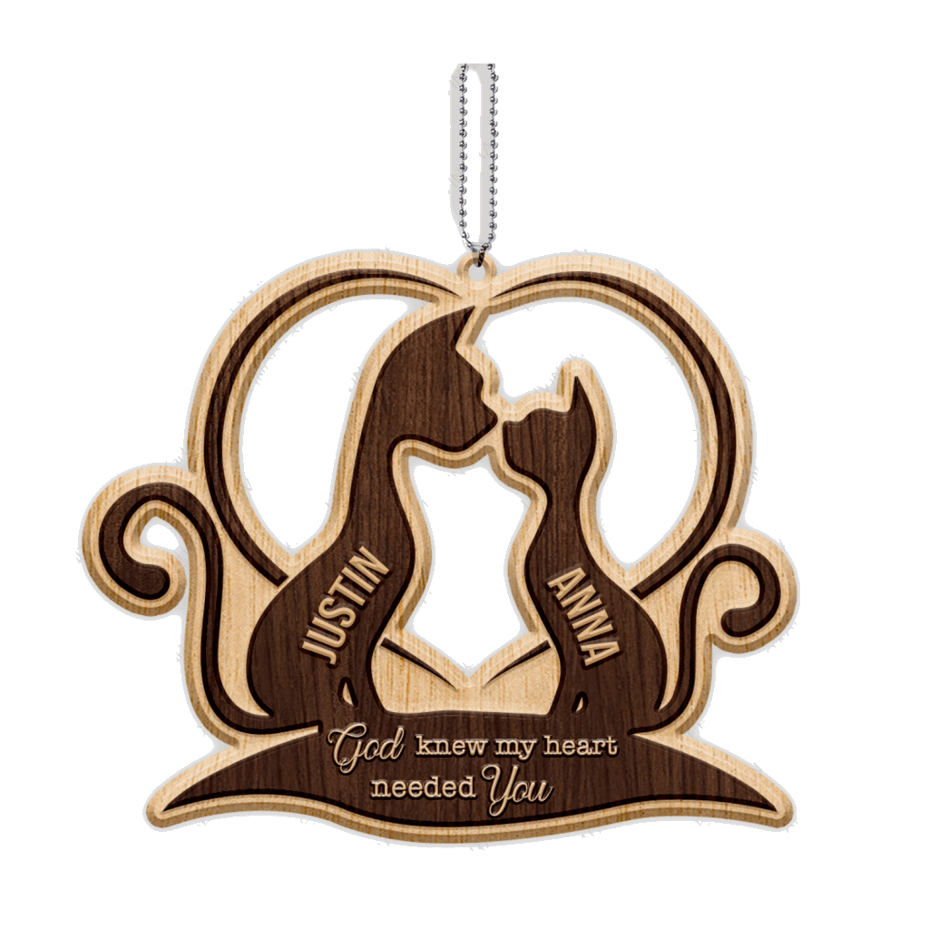 Heart Cat Couple God Knew My Heart Needed You Personalized Wood Engraved Ornaments