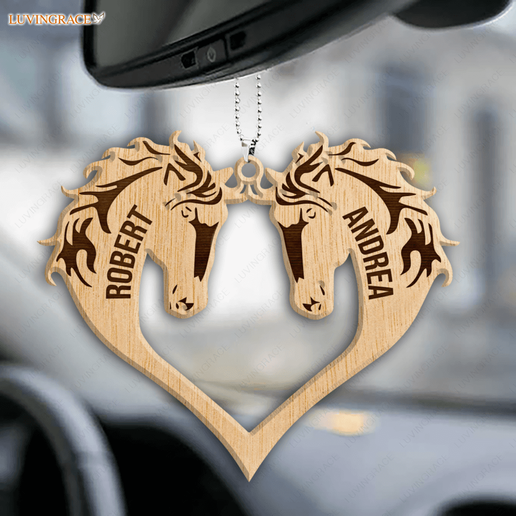 Heart Couple Horse Wood Engraved Ornaments Wooden Ornament