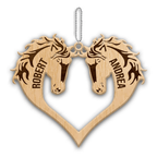 Heart Couple Horse Wood Engraved Ornaments