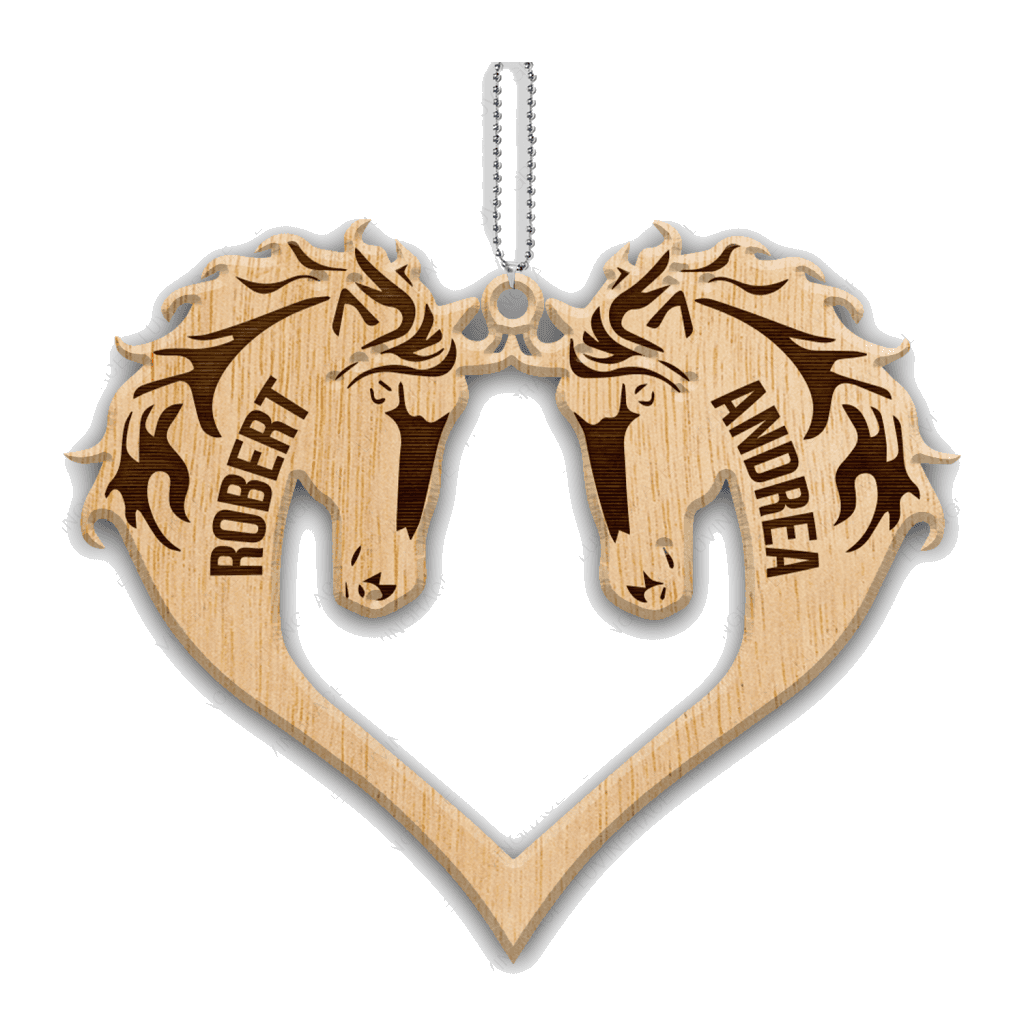 Heart Couple Horse Wood Engraved Ornaments