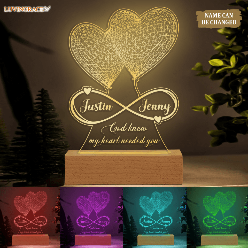 Heart Couple Infinity God Knew My Needed You Personalized Acrylic Night Light