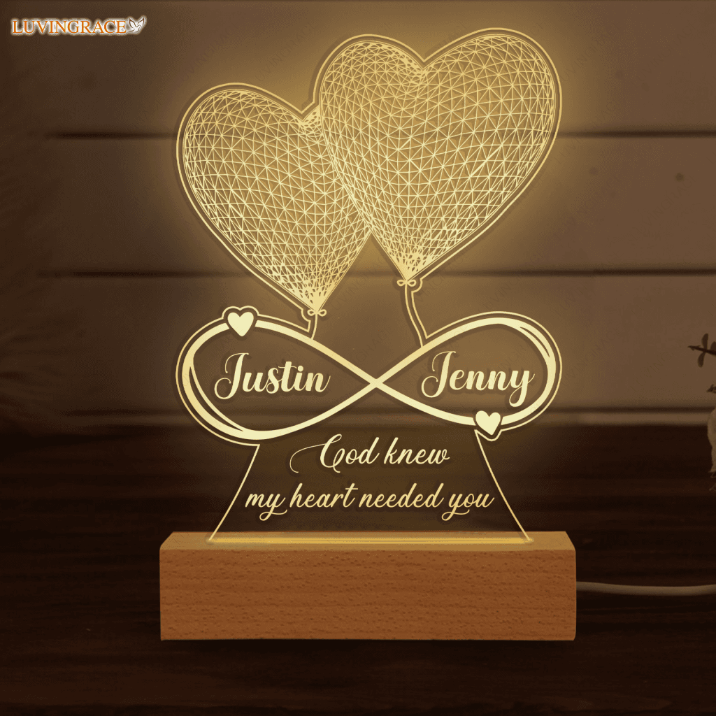 Heart Couple Infinity God Knew My Needed You Personalized Acrylic Night Light