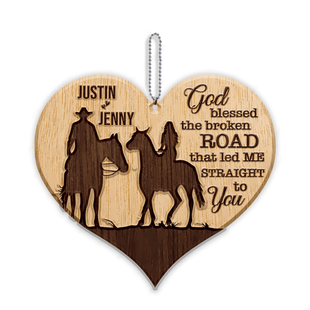 Heart Cowboy And Cowgirl God Blessed Personalized Wood Engraved Ornaments