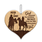 Heart Cowboy And Cowgirl God Blessed Personalized Wood Engraved Ornaments