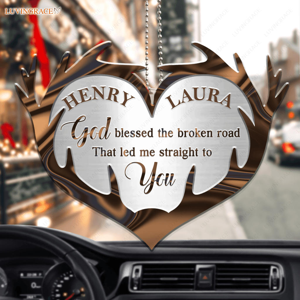 Heart Deer Antler Couple God Blessed Personalized Ornament