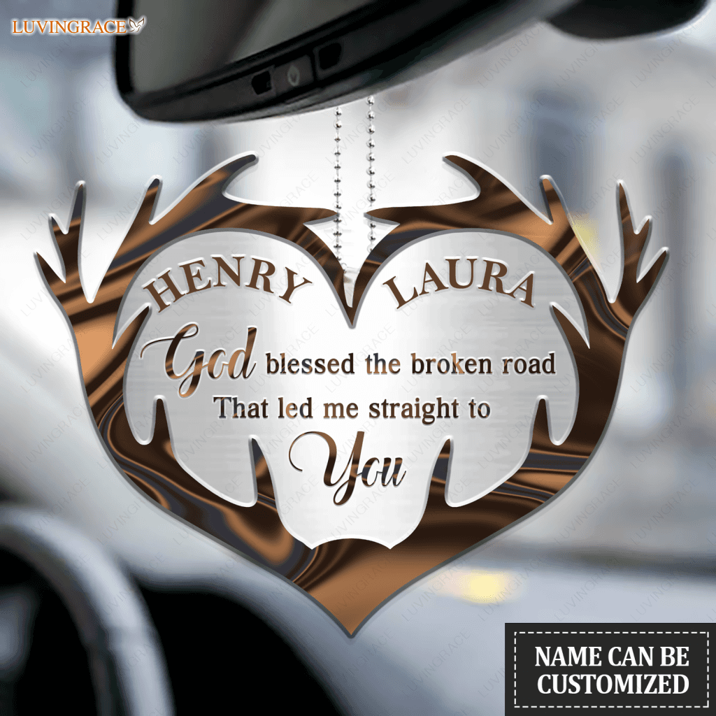 Heart Deer Antler Couple God Blessed Personalized Ornament