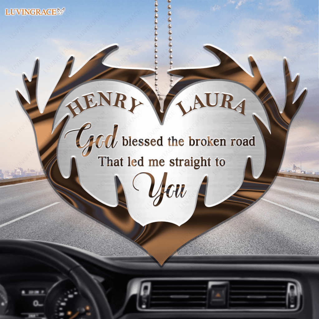 Heart Deer Antler Couple God Blessed Personalized Ornament