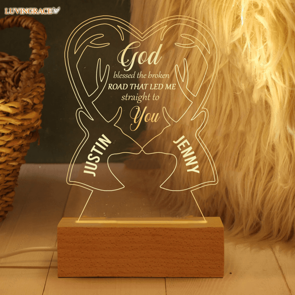 Heart Deer Couple God Blessed Personalized Acrylic Seven Colors Night Light