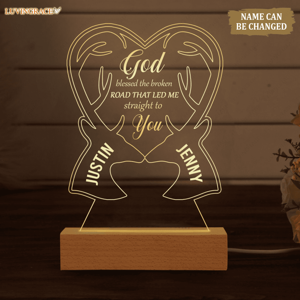Heart Deer Couple God Blessed Personalized Acrylic Seven Colors Night Light