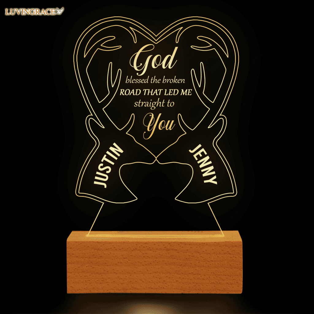Heart Deer Couple God Blessed Personalized Acrylic Seven Colors Night Light