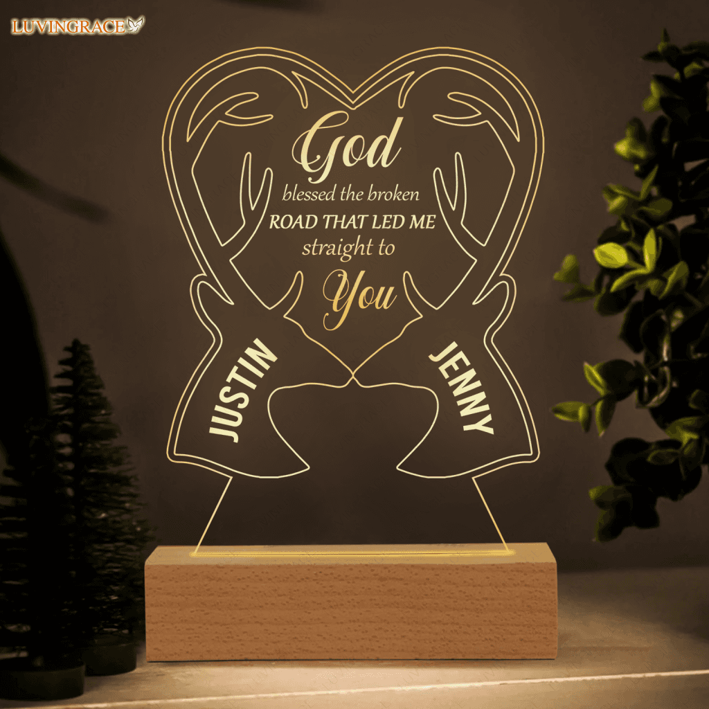 Heart Deer Couple God Blessed Personalized Acrylic Seven Colors Night Light