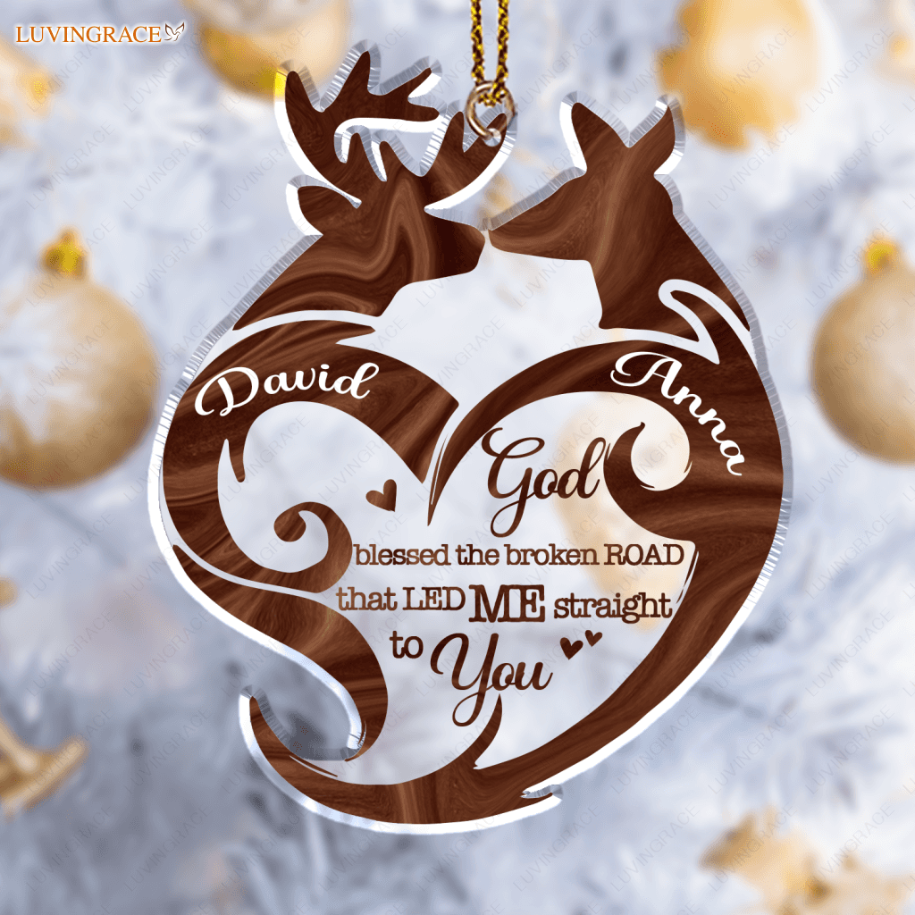 Heart Deer Couple Personalized Shaped Transparent Ornament