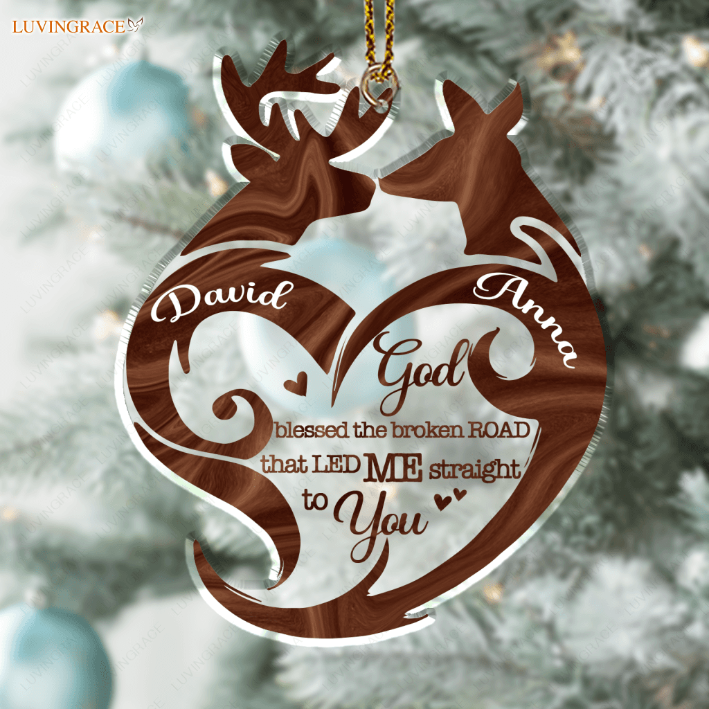 Heart Deer Couple Personalized Shaped Transparent Ornament