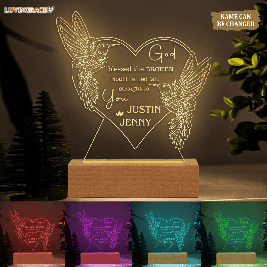 Heart Hummingbird Couple God Blessed Personalized Acrylic Seven Colors Night Light