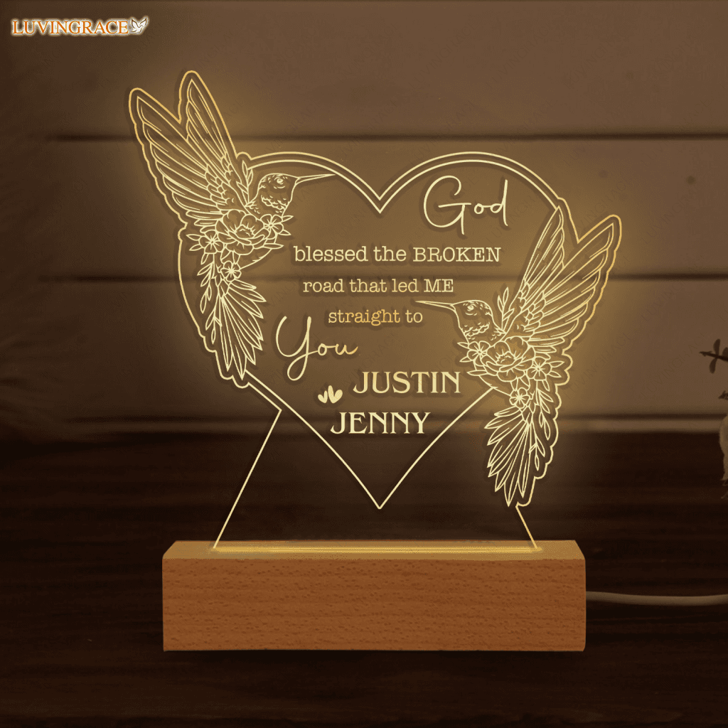 Heart Hummingbird Couple God Blessed Personalized Acrylic Seven Colors Night Light