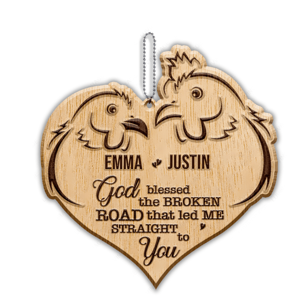 Heart Rooster And Hen God Blessed Personalized Wood Engraved Ornaments