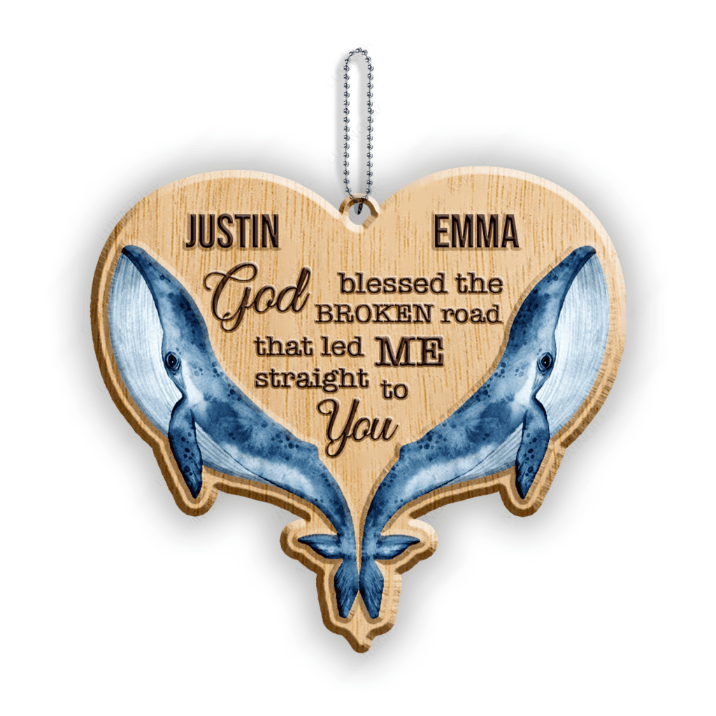 Heart Whale Couple God Blessed Personalized Wood Engraved Ornaments