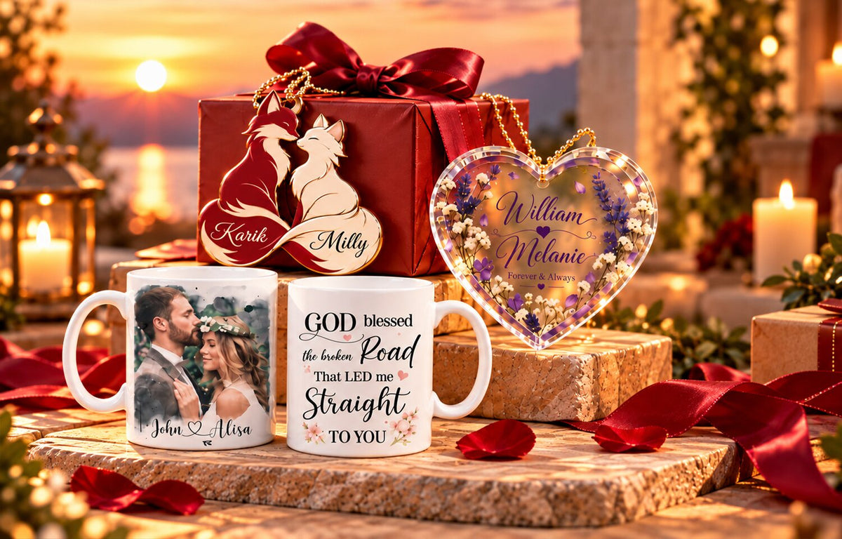 Personalized couple ornaments and mugs
