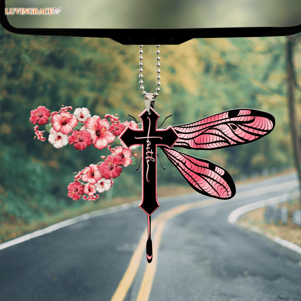 Hibicus Dragonfly Cross Ornament